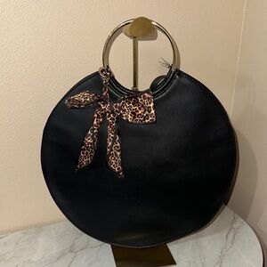 Express Black Circle Bag with Leopard Bow